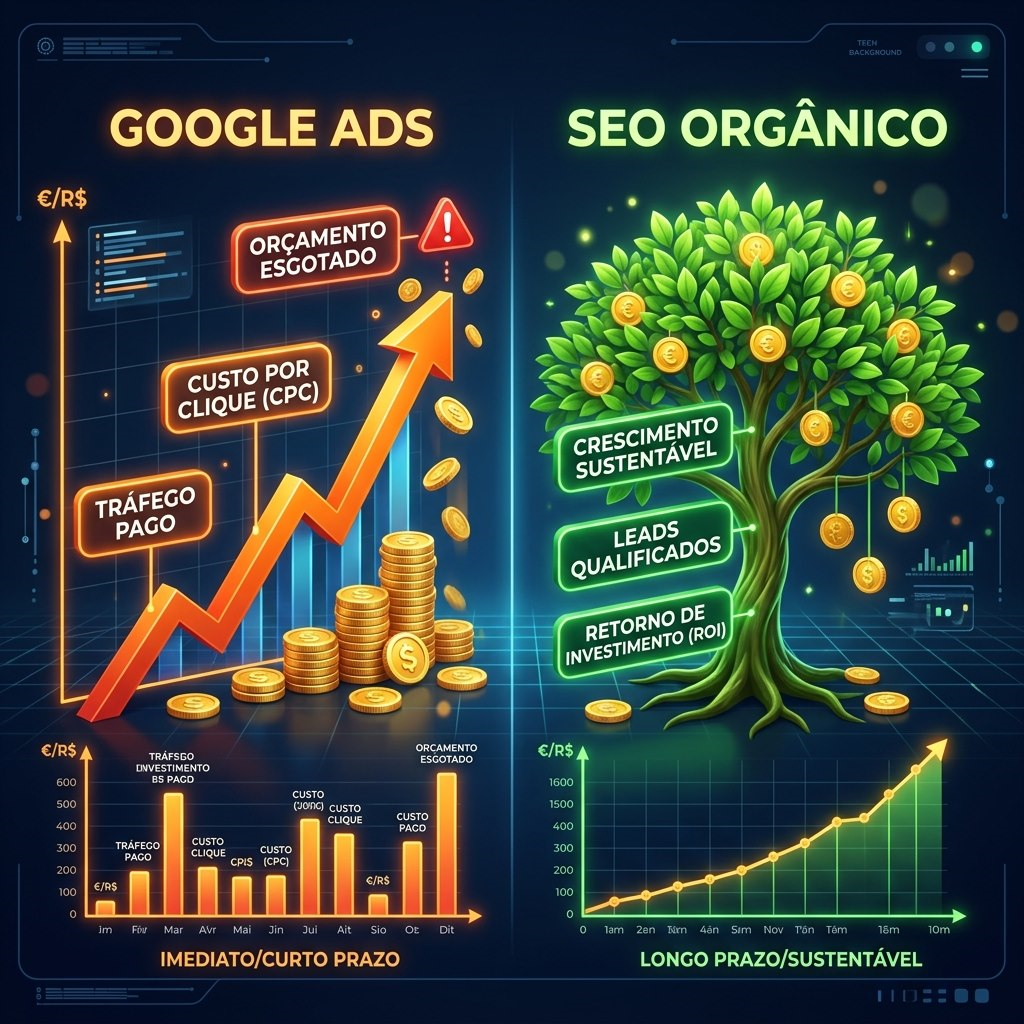 Comparativo 3D Google Ads vs SEO Orgânico MVI